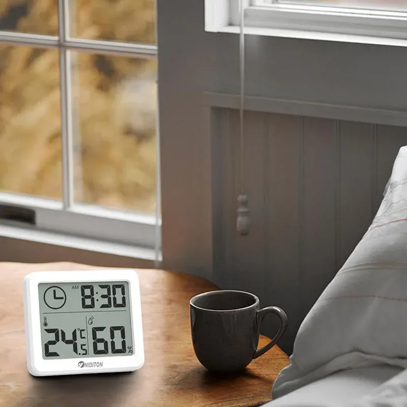 NIDIBOU - Horloge numérique de bureau avec affichage de la température et de l'humidité 2