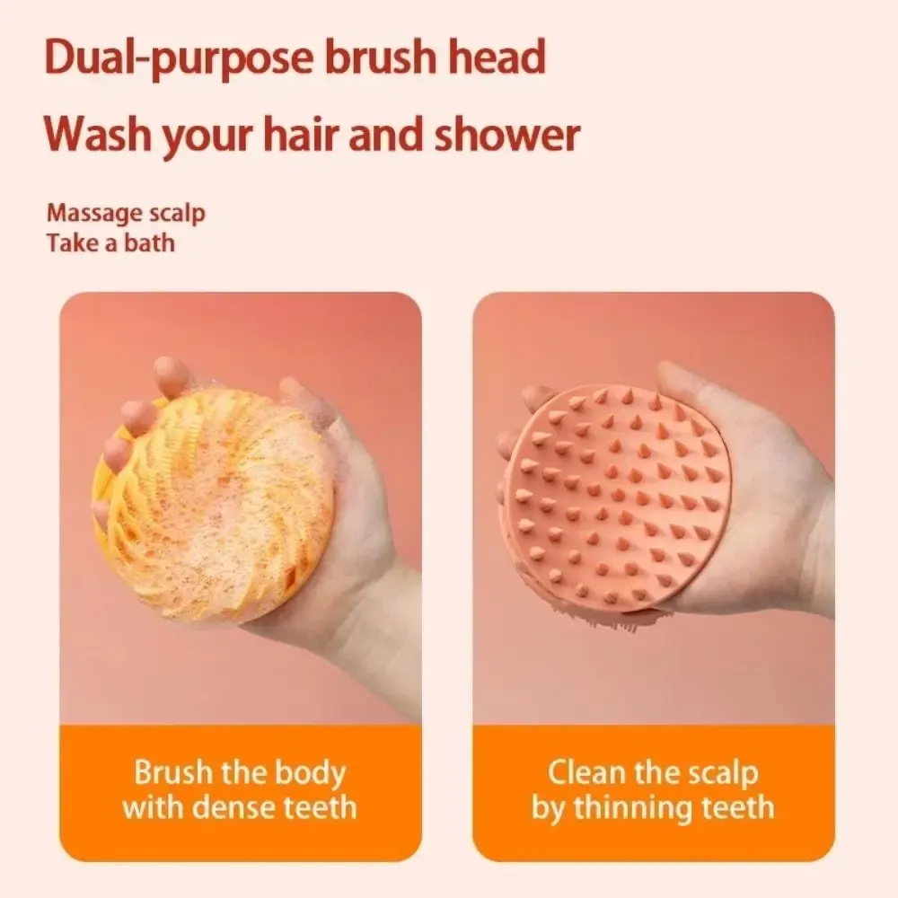 Brosse de douche en silicone double face à poils souples, multifonction : massage, nettoyage du corps et shampoing 3