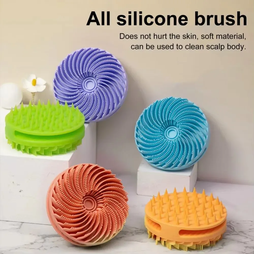 Brosse de douche en silicone double face à poils souples, multifonction : massage, nettoyage du corps et shampoing