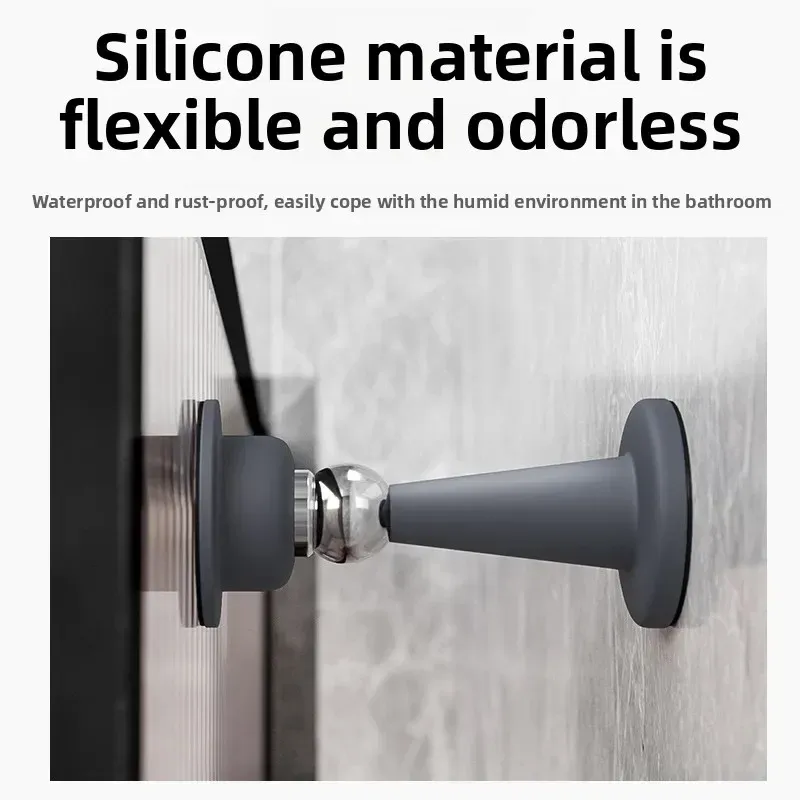 Butée de porte sans perçage pour chambre, protection murale fixe, anti-collision, butée de sol en silicone à forte adhérence pour la maison 4