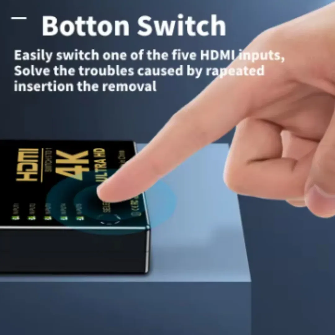 Commutateur vidéo HDMI 5 entrées / 1 sortie avec télécommande IR, compatible 4K 5