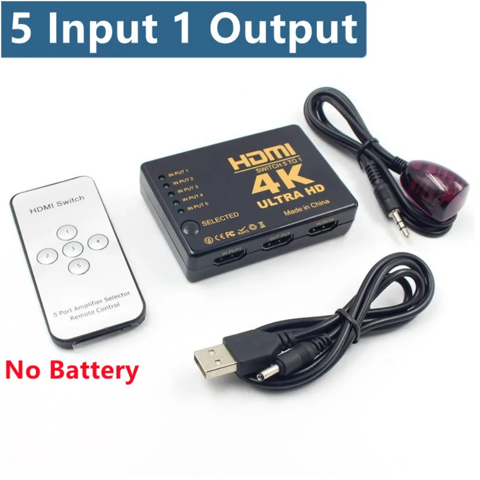 Commutateur vidéo HDMI 5 entrées / 1 sortie avec télécommande IR, compatible 4K 7