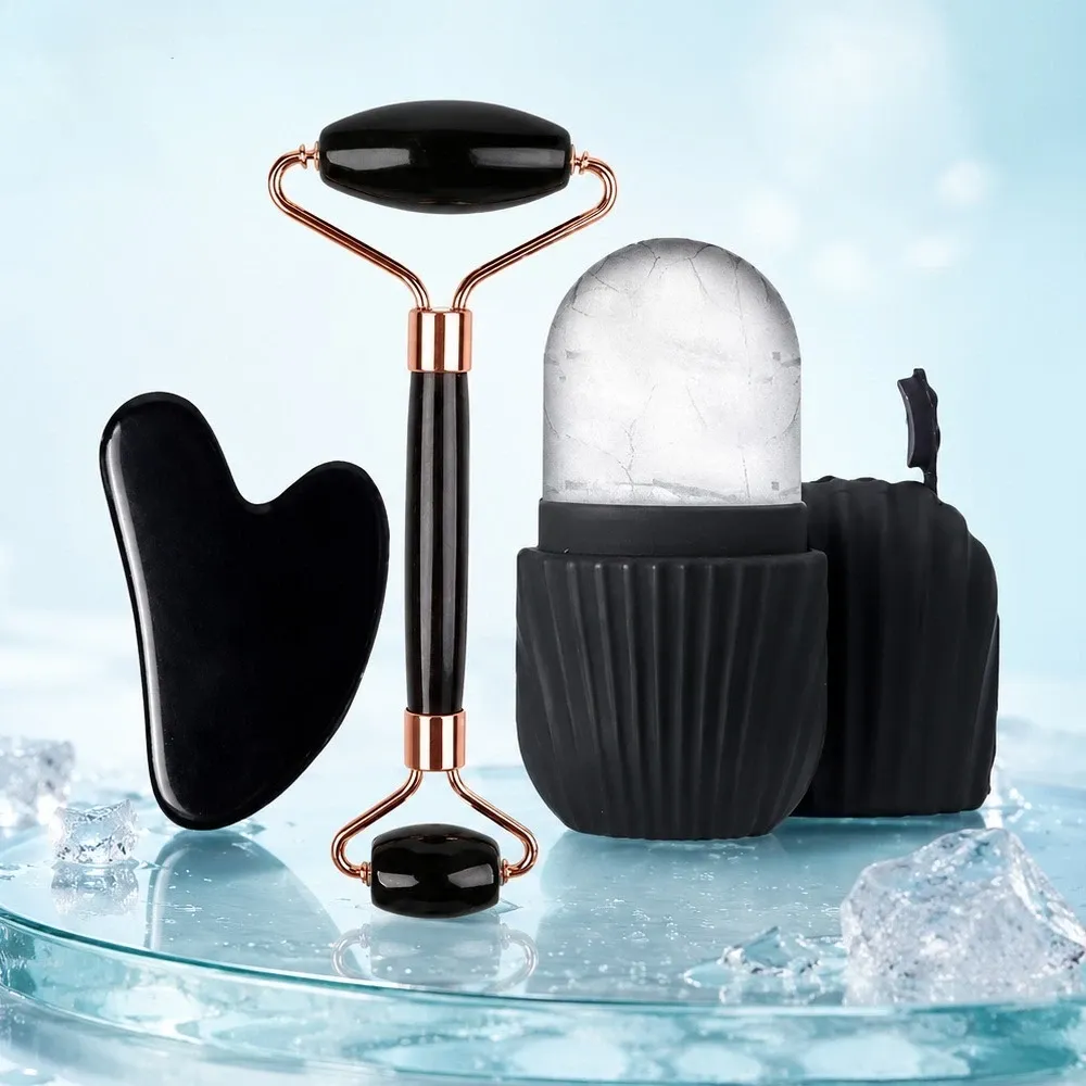 Kit de massage facial 3 pièces : rouleau de glace, gua sha et rouleau de massage - Image 1