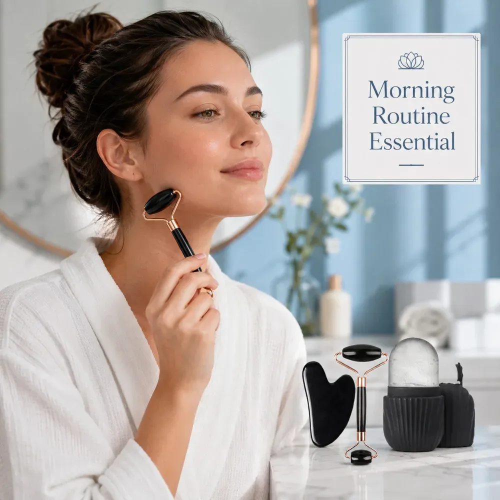 Kit de massage facial 3 pièces : rouleau de glace, gua sha et rouleau de massage 3