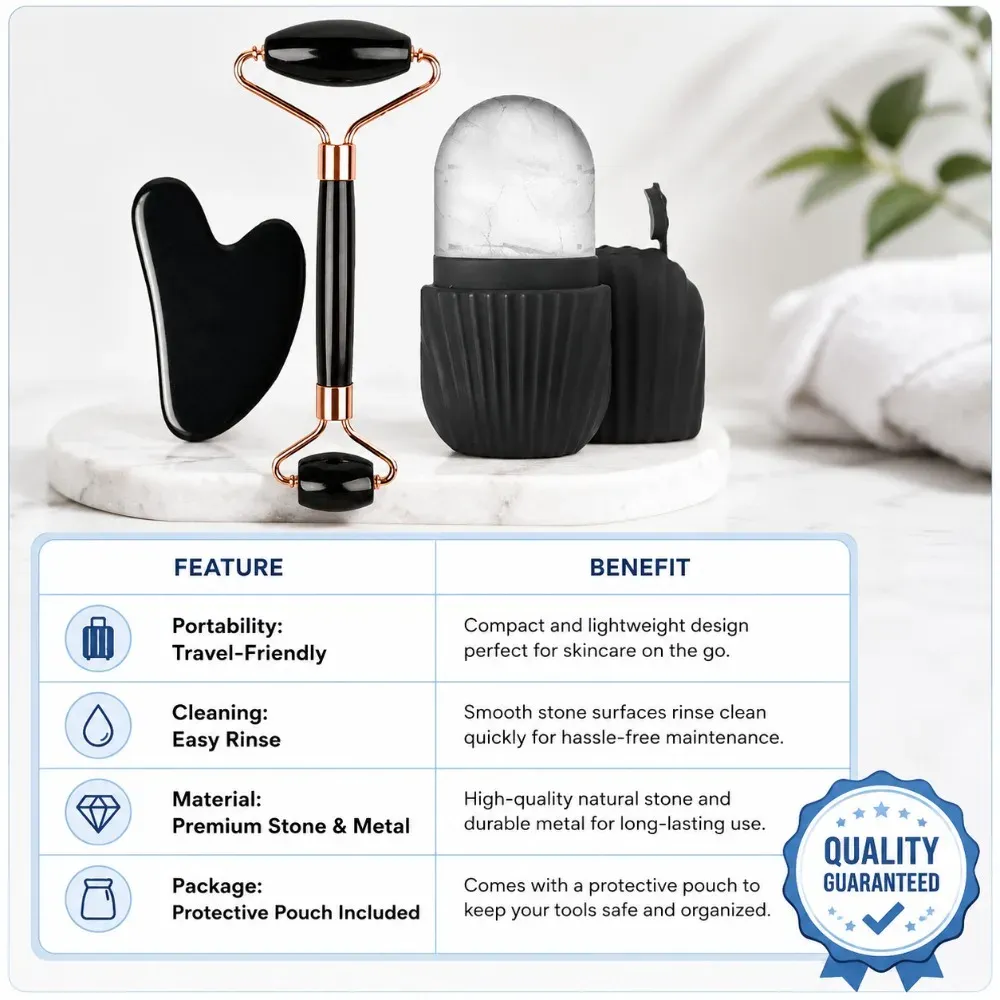 Kit de massage facial 3 pièces : rouleau de glace, gua sha et rouleau de massage 5