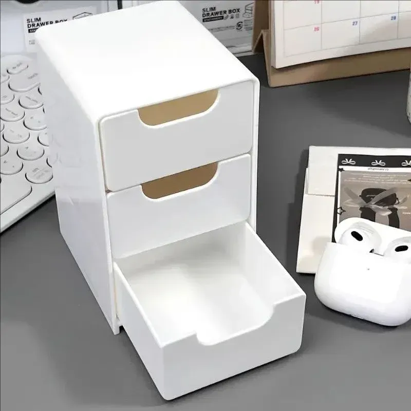 Organisateur de bureau à 3 niveaux avec tiroirs, boîte de rangement en plastique pour papeterie, école et fournitures de bureau, 1 pièce 7