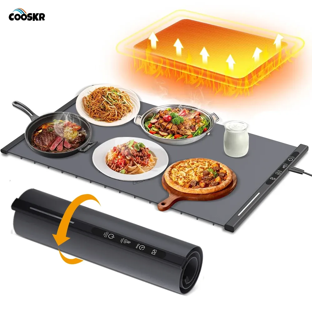 Tapis chauffant électrique pliable en silicone pour café, plats et table à manger