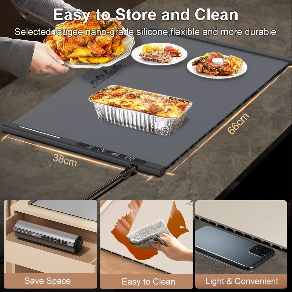 Tapis chauffant électrique pliable en silicone pour café, plats et table à manger 4