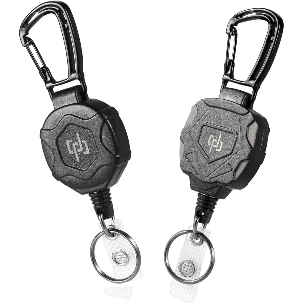 Porte-badge rétractable tactique avec mousqueton robuste et câble en acier de 81 cm, lot de 2 1