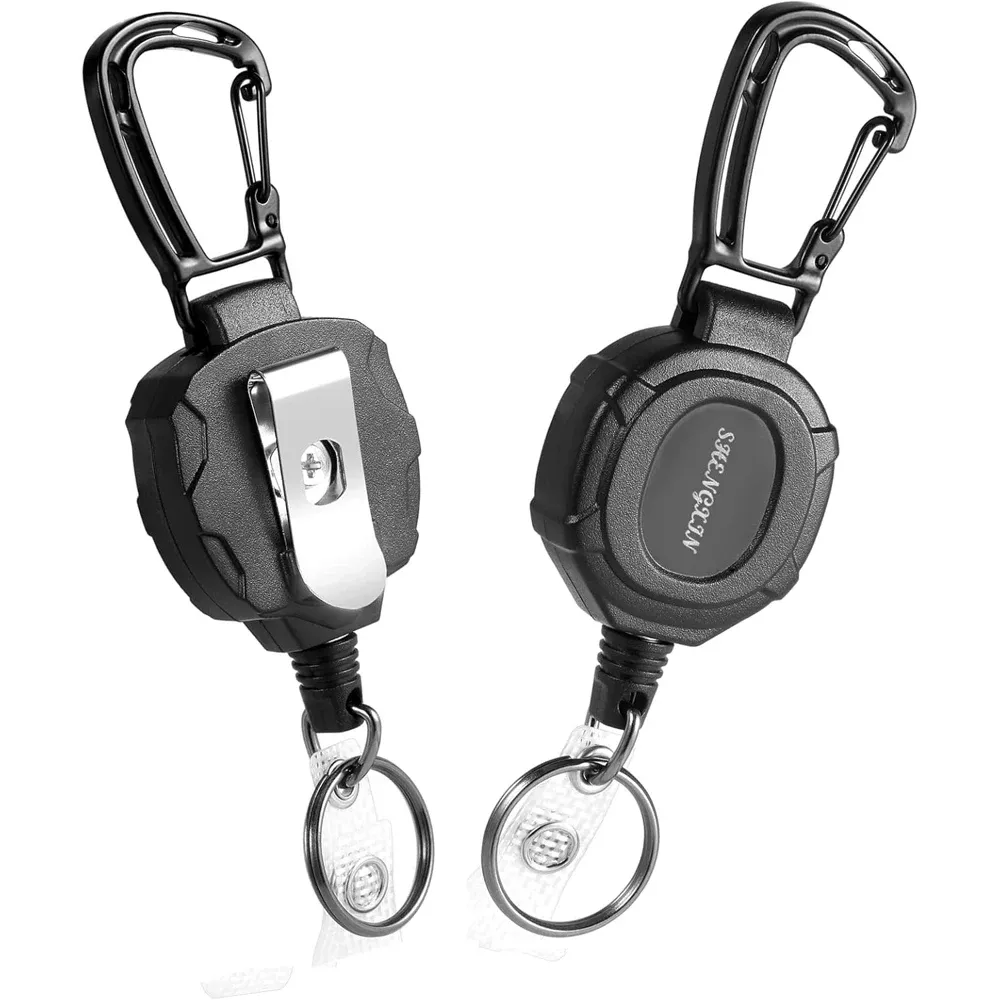 Porte-badge rétractable tactique avec mousqueton robuste et câble en acier de 81 cm, lot de 2 2