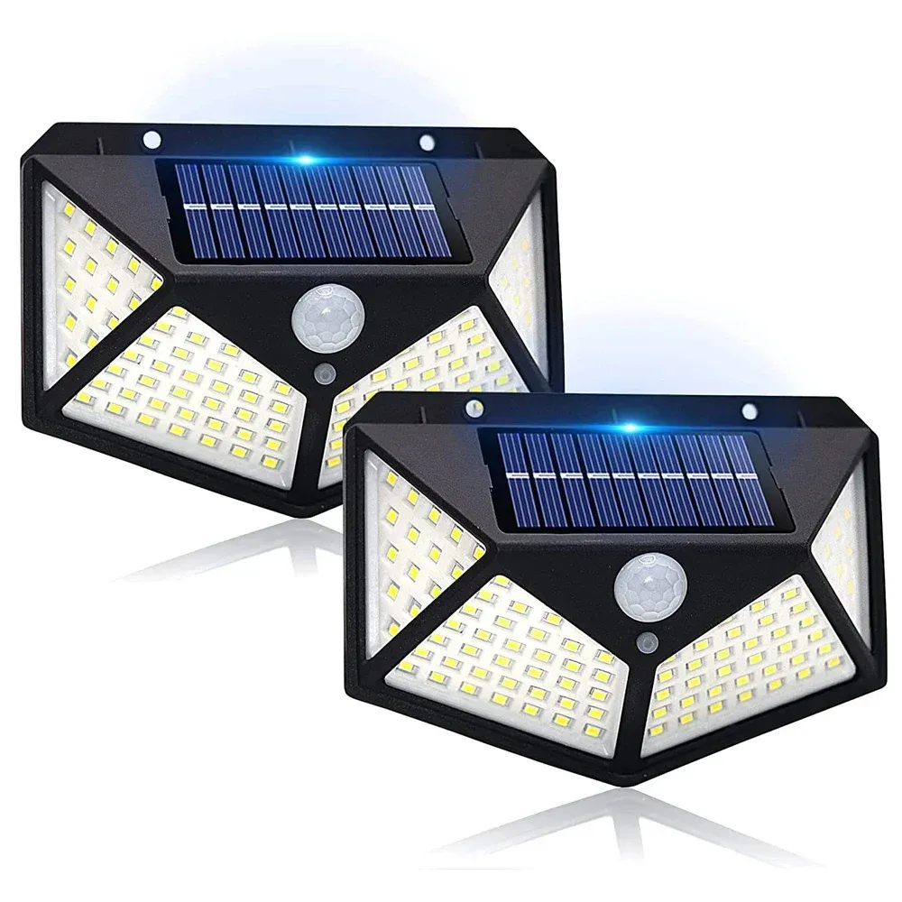 Lampe solaire murale à détecteur de mouvement PIR 100 LED, étanche, éclairage extérieur