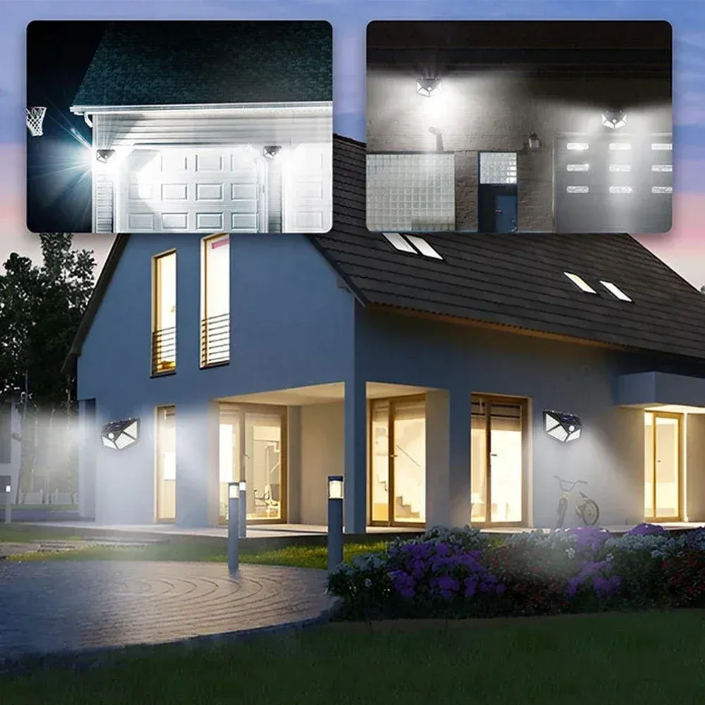Lampe solaire murale à détecteur de mouvement PIR 100 LED, étanche, éclairage extérieur 6