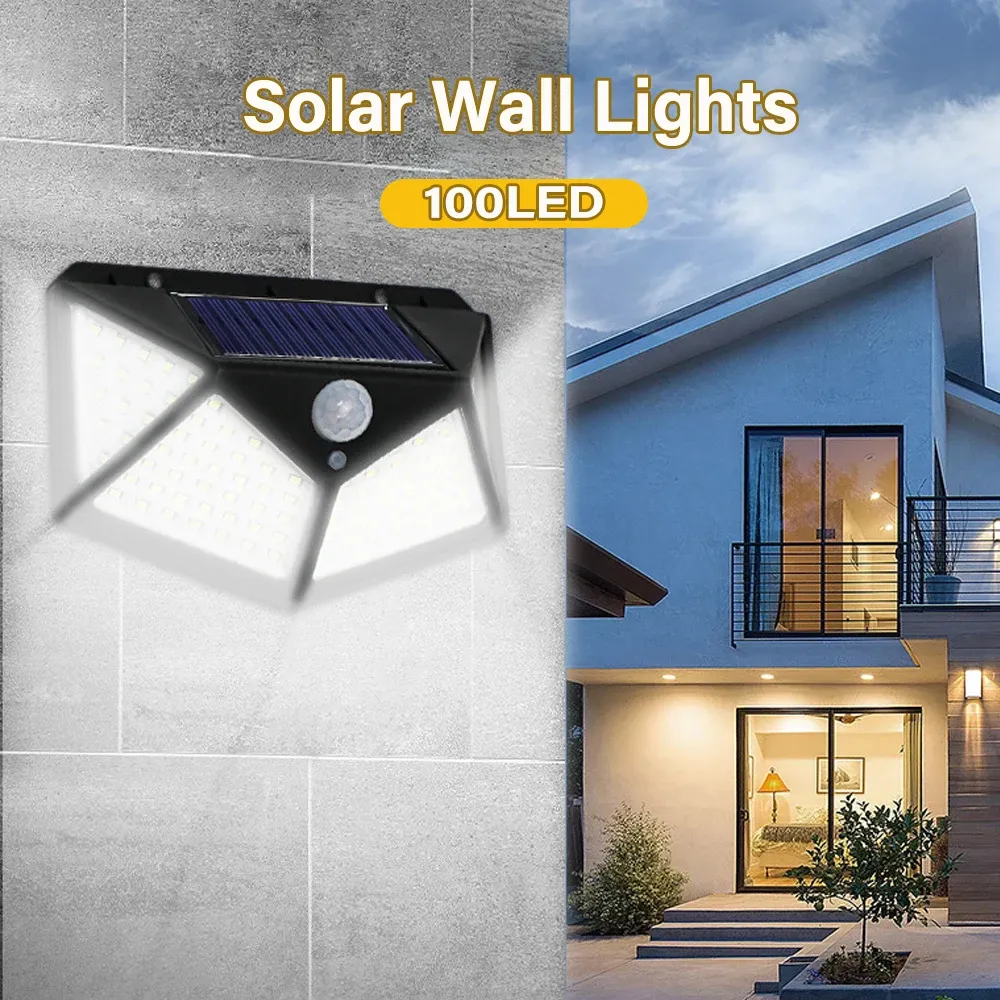 Lampe murale solaire à détecteur de mouvement 100 LED en situation