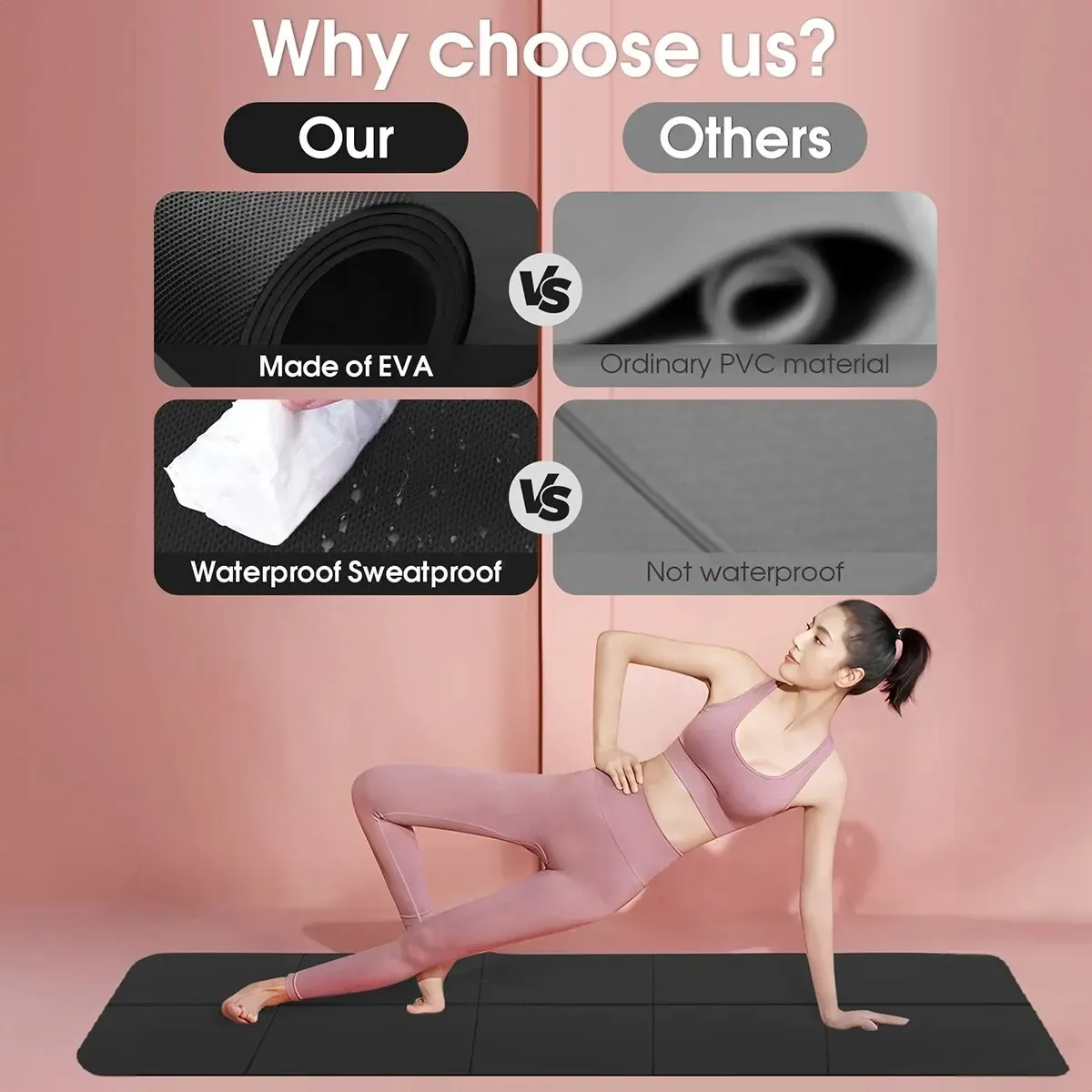 Tapis de yoga de sport en EVA, confortable, en mousse de 4 mm d'épaisseur, pour le yoga, le pilates et la gymnastique. 6