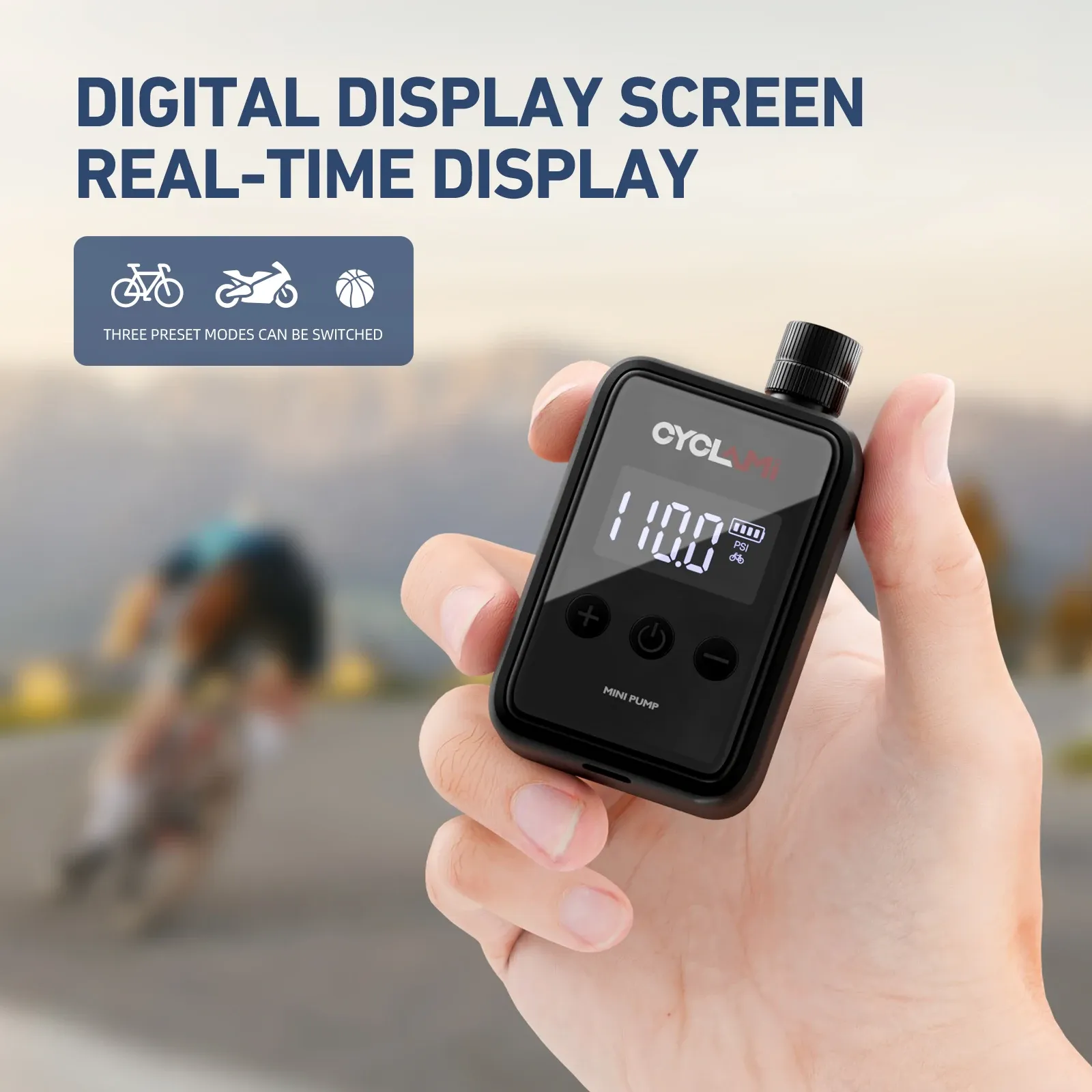Pompe à air électrique portable 150 PSI pour vélo, compatible valves Schrader et Presta, mini compresseur rechargeable et rapide, gonfleur de pneus CYCLAMI HW125 3