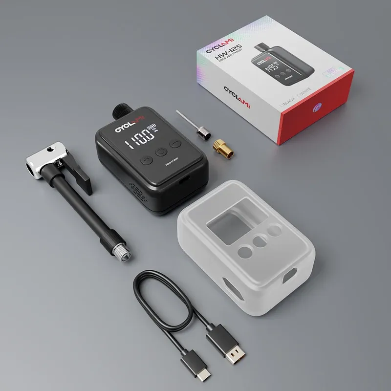 Pompe à air électrique portable 150 PSI pour vélo, compatible valves Schrader et Presta, mini compresseur rechargeable et rapide, gonfleur de pneus CYCLAMI HW125 6