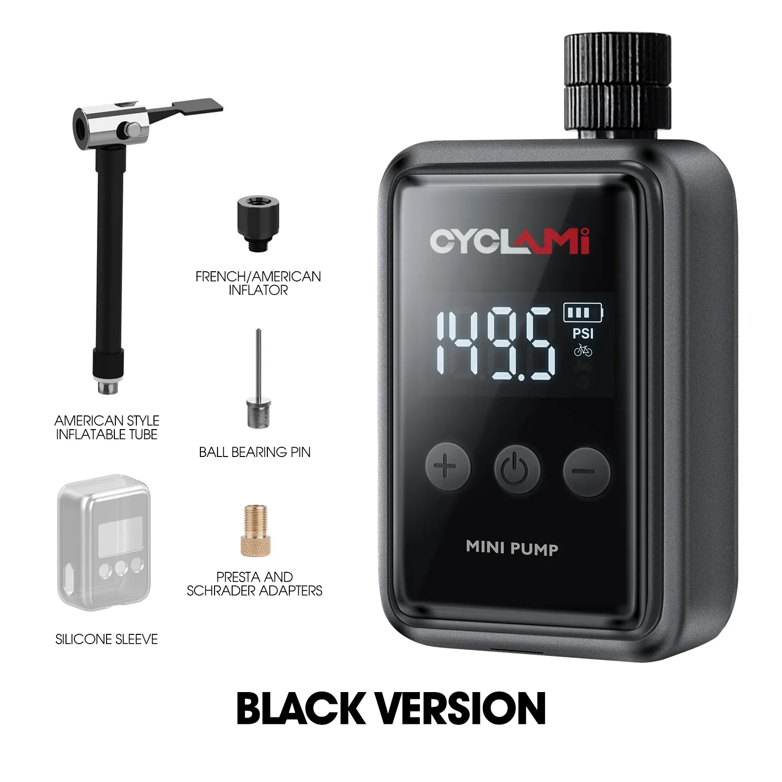 Pompe à air électrique portable 150 PSI pour vélo, compatible valves Schrader et Presta, mini compresseur rechargeable et rapide, gonfleur de pneus CYCLAMI HW125 7