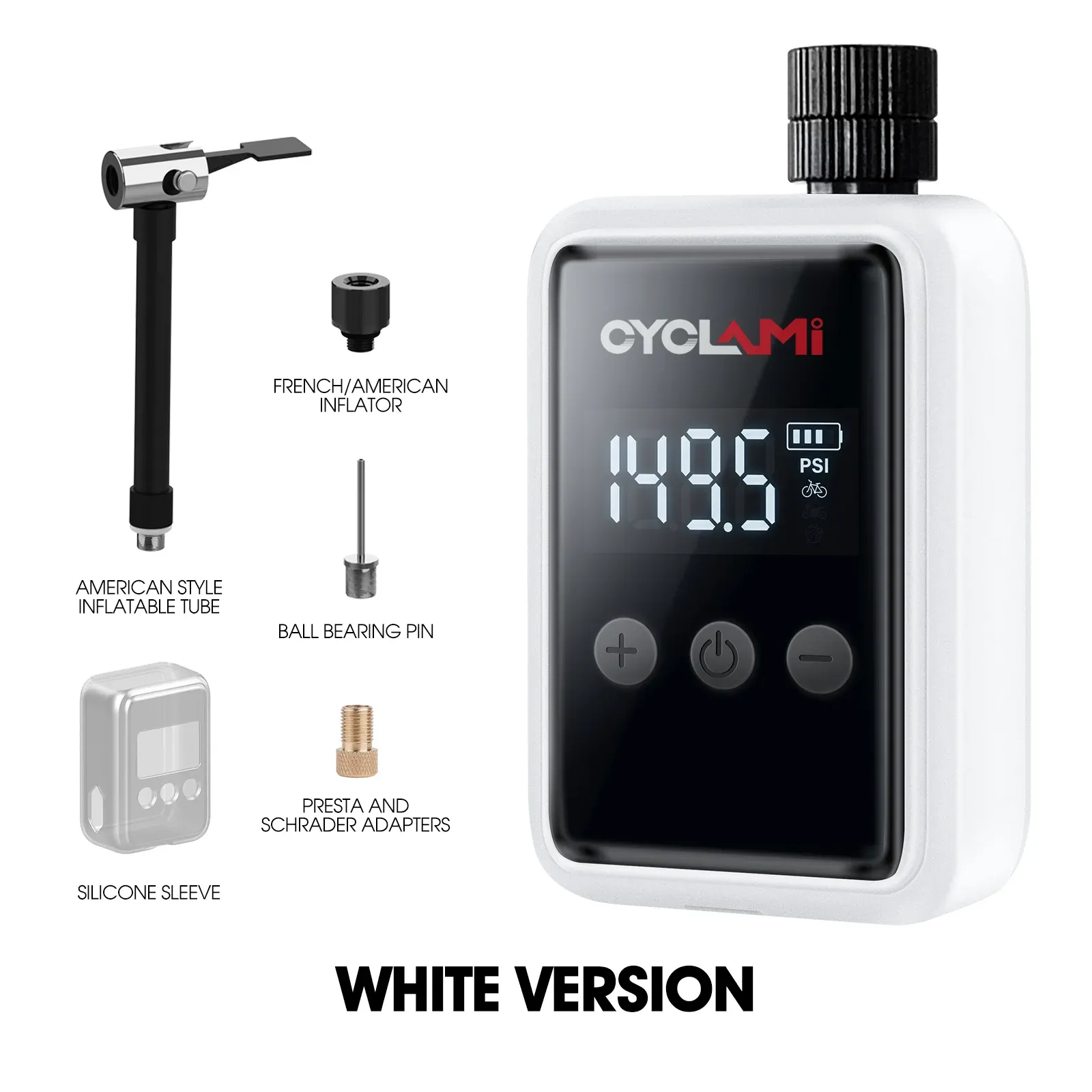 Pompe à air électrique portable 150 PSI pour vélo, compatible valves Schrader et Presta, mini compresseur rechargeable et rapide, gonfleur de pneus CYCLAMI HW125 8