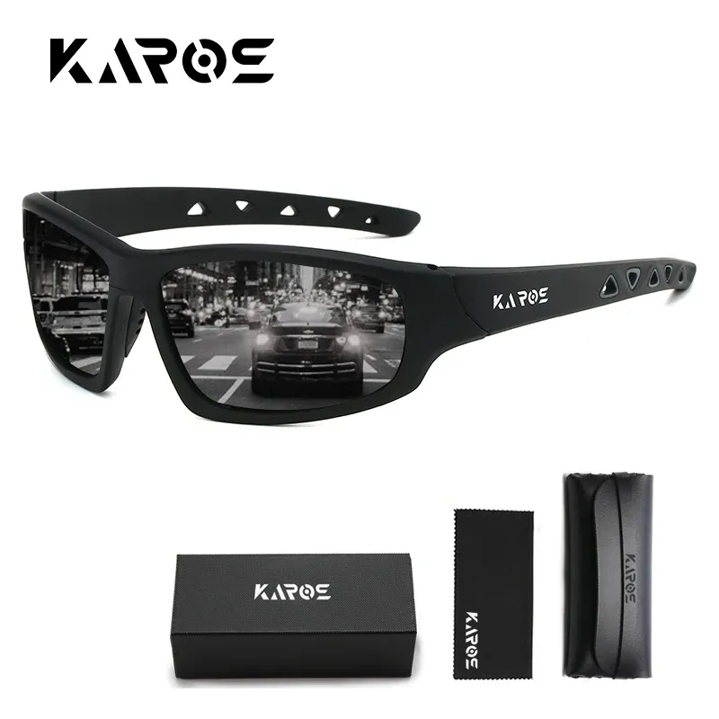 KAROS Lunettes de soleil de sport polarisées HD, protection anti-UV, pour hommes et femmes, idéales pour la randonnée et le cyclisme, livrées avec ensemble d'emballage complet, réf. YZ2029 7