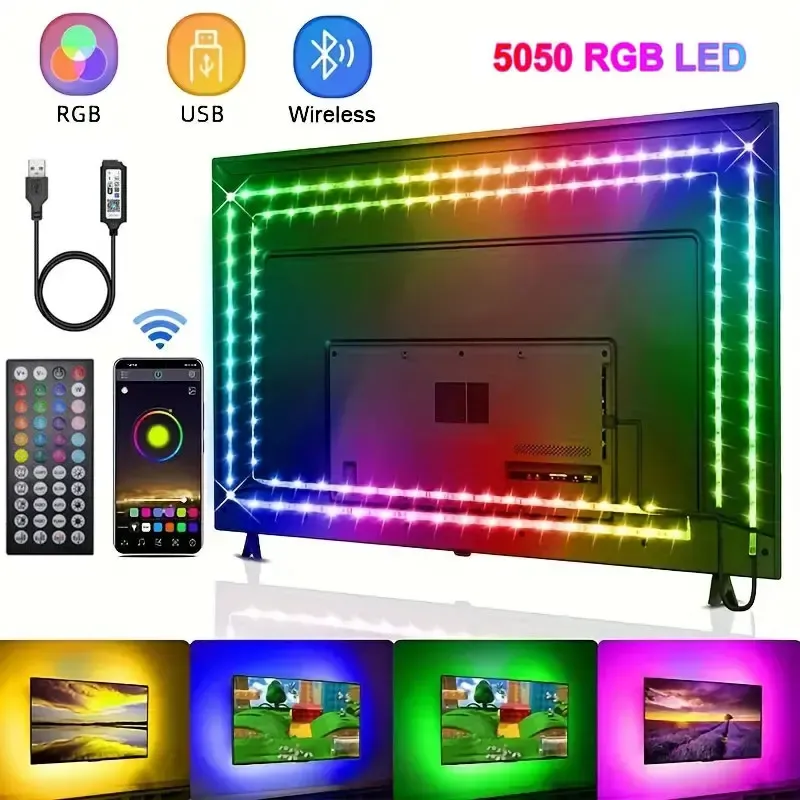 Bande LED USB 5V 5050 intelligente pour mur, Bluetooth, Wi-Fi, compatible Alexa, 15 m à 20 m, RVB, rétroéclairage TV - Image 1