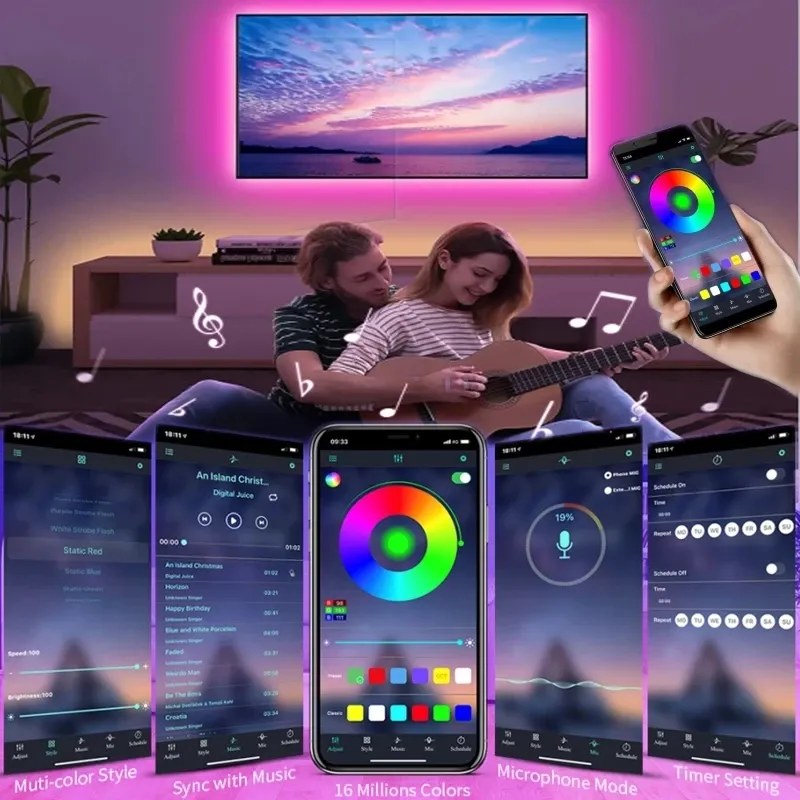 Bande LED USB 5V 5050 intelligente pour mur, Bluetooth, Wi-Fi, compatible Alexa, 15 m à 20 m, RVB, rétroéclairage TV 4