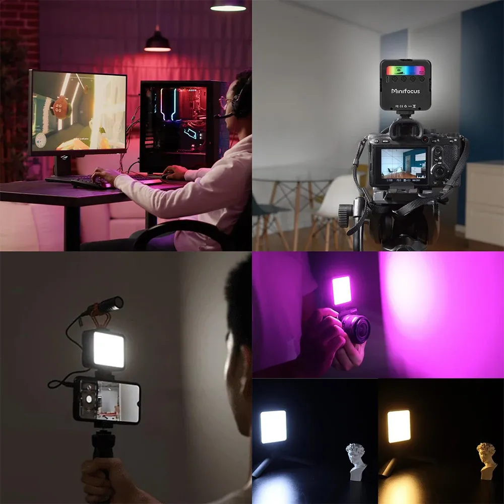 Mini lumière de remplissage LED RVB portable et réglable pour vidéo, compatible appareil photo, smartphone et GoPro 4