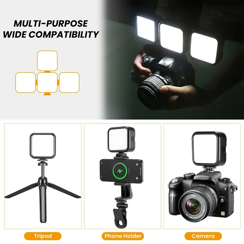 Mini lumière de remplissage LED RVB portable et réglable pour vidéo, compatible appareil photo, smartphone et GoPro 6