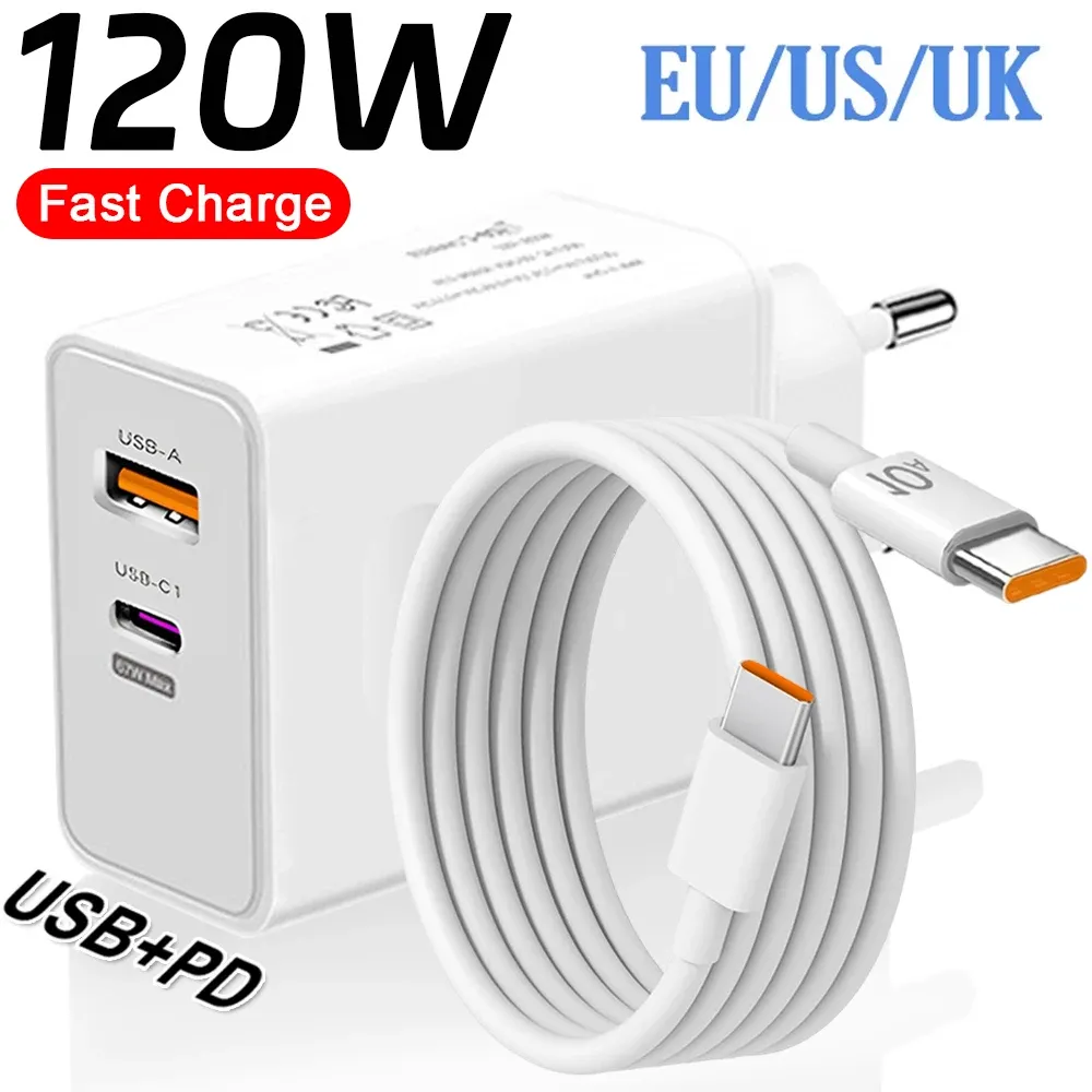 Chargeur rapide 120W USB-C PD avec câble, adaptateur de charge rapide compatible iPhone 17, 16, 15 Pro, Xiaomi, Samsung, OnePlus et Huawei - Image 1