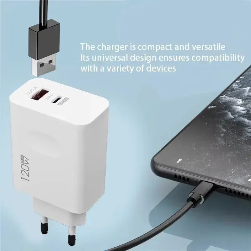 Chargeur rapide 120W USB-C PD avec câble, adaptateur de charge rapide compatible iPhone 17, 16, 15 Pro, Xiaomi, Samsung, OnePlus et Huawei 4