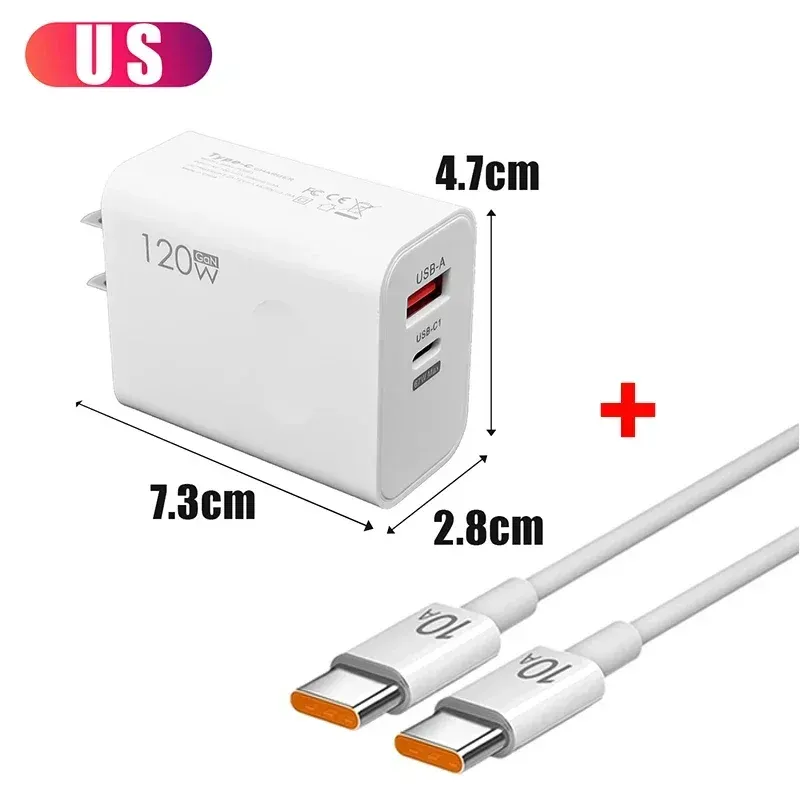 Chargeur rapide 120W USB-C PD avec câble, adaptateur de charge rapide compatible iPhone 17, 16, 15 Pro, Xiaomi, Samsung, OnePlus et Huawei 10