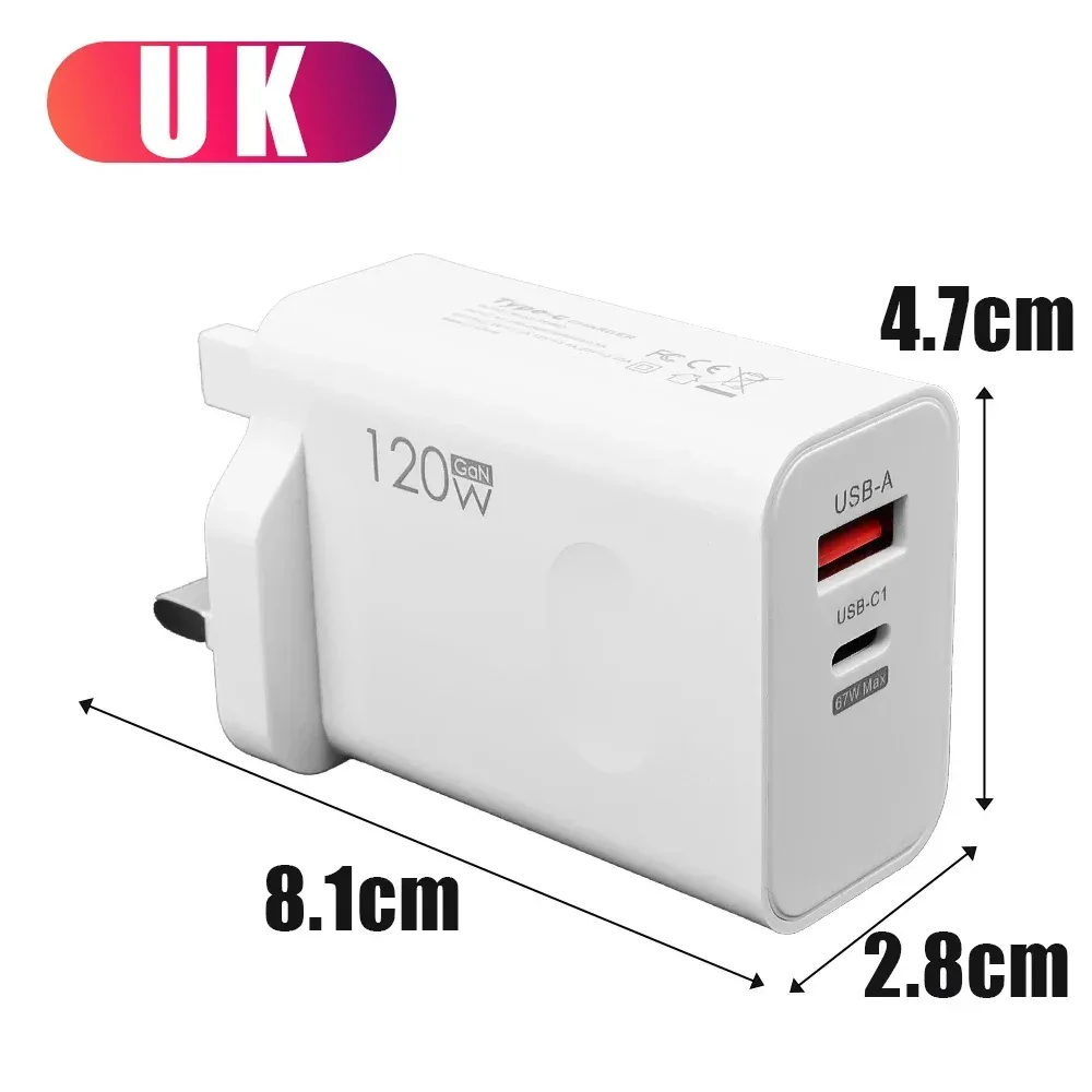 Chargeur rapide 120W USB-C PD avec câble, adaptateur de charge rapide compatible iPhone 17, 16, 15 Pro, Xiaomi, Samsung, OnePlus et Huawei 8