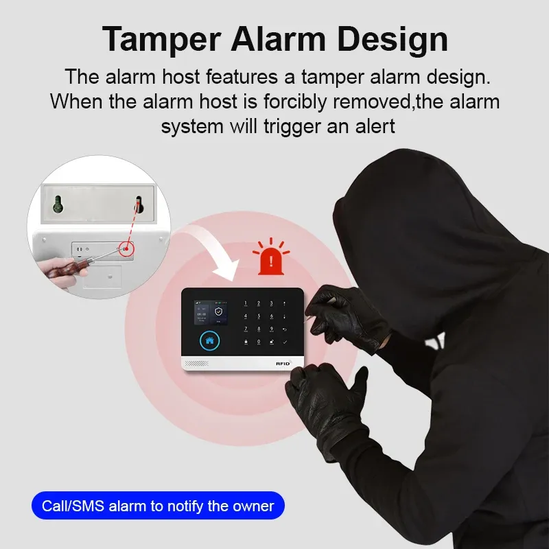 Système d'alarme GSM intelligent sans fil avec capteur de porte, connectivité Wi-Fi et 4G, compatible avec l'application Smart Life et Alexa 3