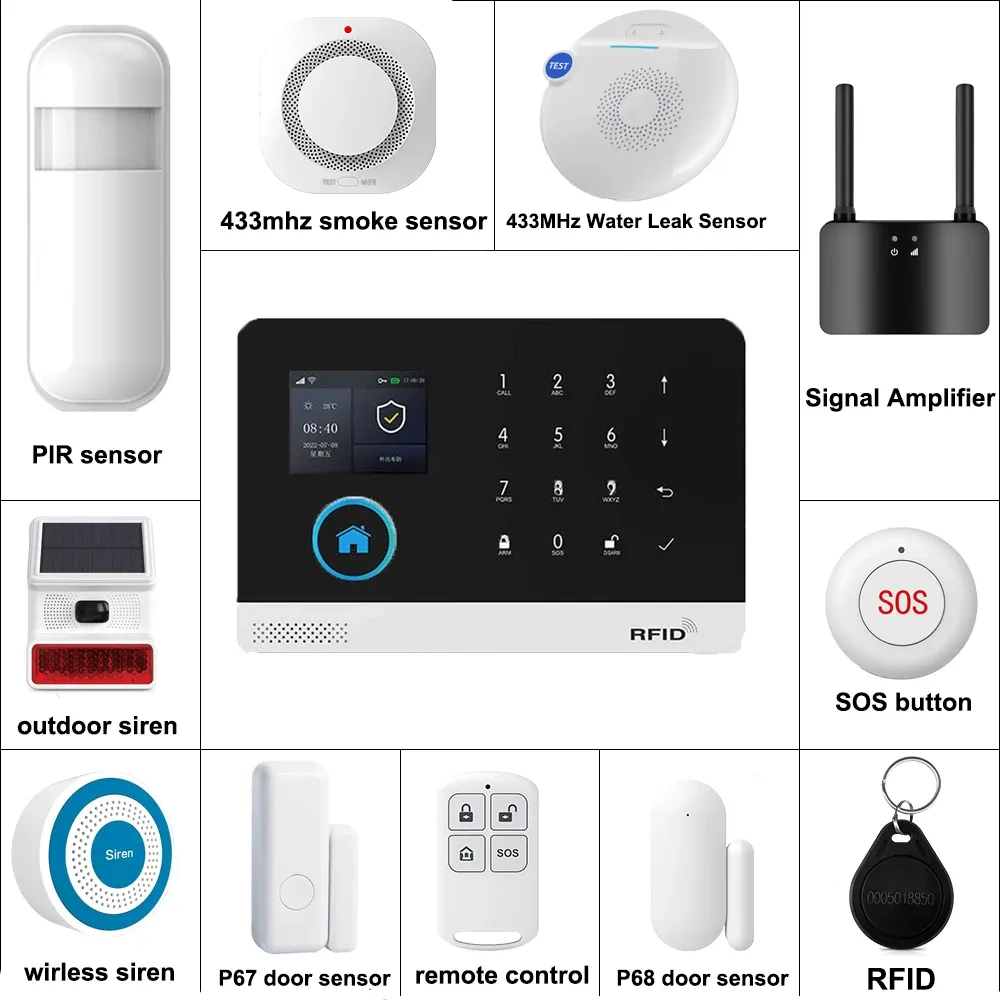 Système d'alarme GSM intelligent sans fil avec capteur de porte, connectivité Wi-Fi et 4G, compatible avec l'application Smart Life et Alexa