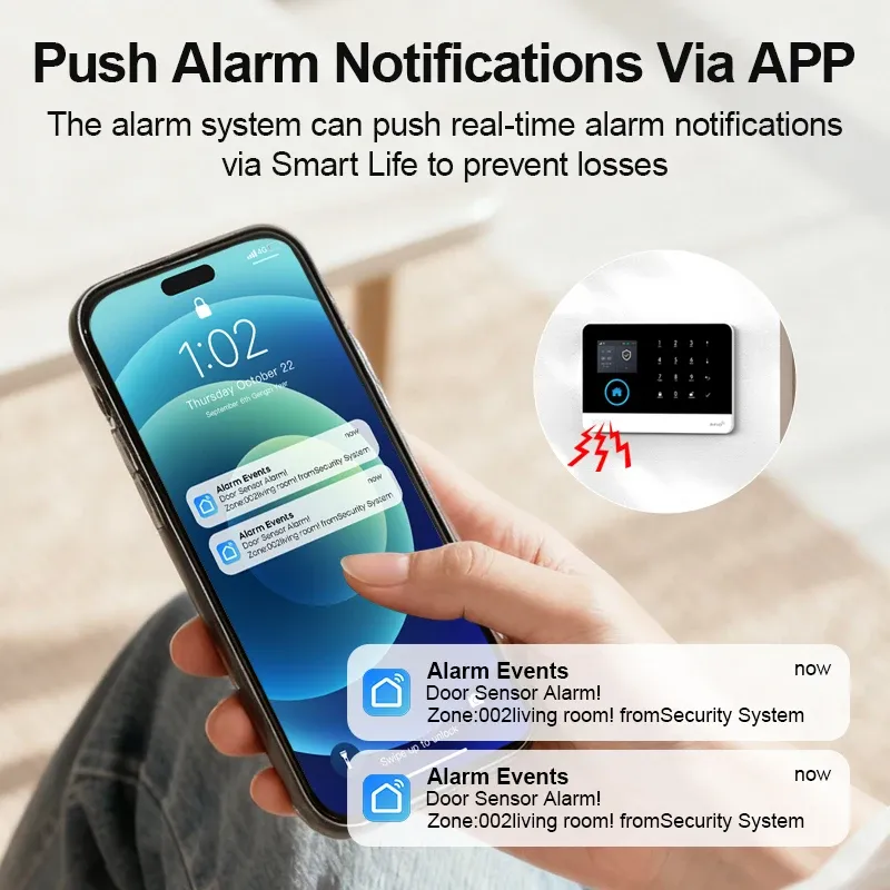 Système d'alarme GSM intelligent sans fil avec capteur de porte, connectivité Wi-Fi et 4G, compatible avec l'application Smart Life et Alexa 4
