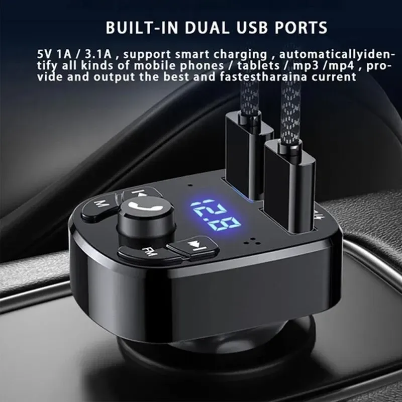 Transmetteur FM Bluetooth 5.0 pour voiture avec chargeur rapide USB et lecteur USB 2