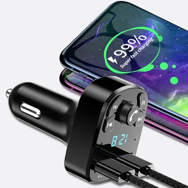 Transmetteur FM Bluetooth 5.0 pour voiture avec chargeur rapide USB et lecteur USB 5