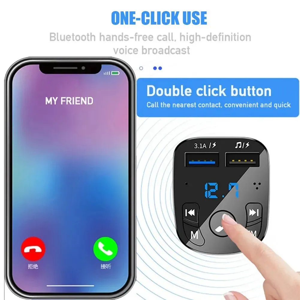 Transmetteur FM Bluetooth 5.0 pour voiture avec chargeur rapide USB et lecteur USB 6