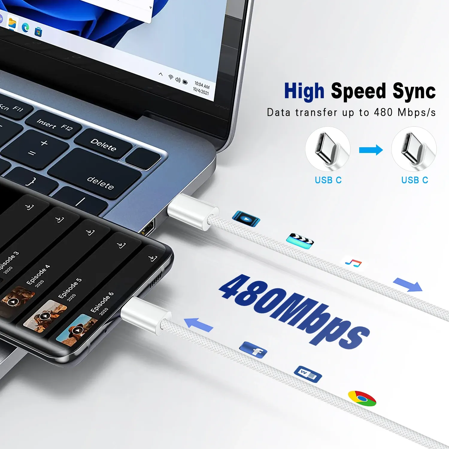 Câble USB-C vers USB-C 60 W, câble de données pour iPhone 15, 16 et 17, Samsung, Xiaomi, charge rapide, 1 m / 2 m 6