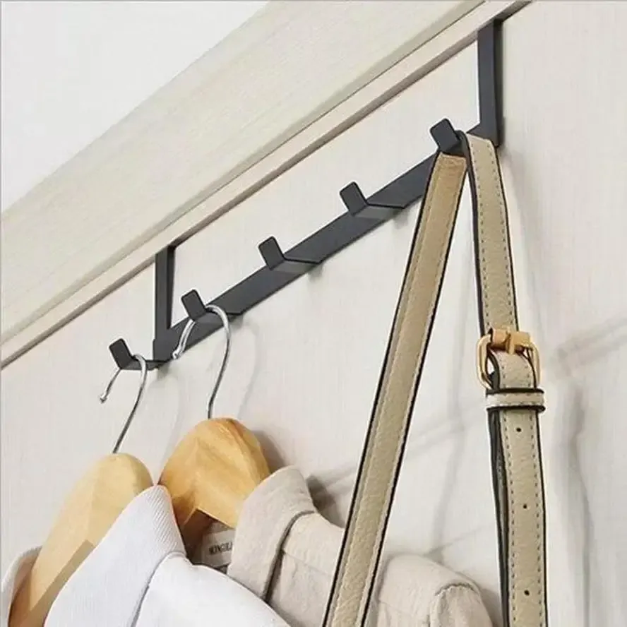 Porte-manteau 5 crochets à suspendre sur porte, organisateur pour chambre et salle de bain 6