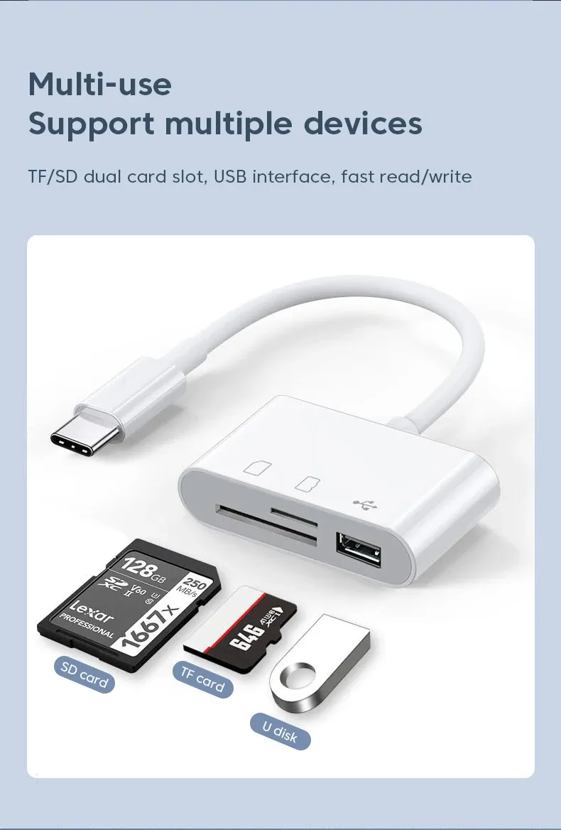Adaptateur de lecteur de carte 3 en 1 Type-C détail