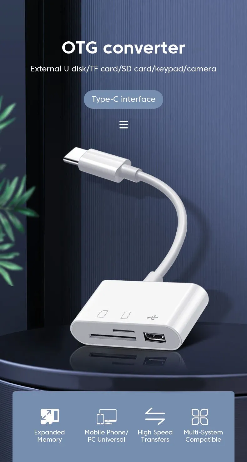 Adaptateur de lecteur de carte 3 en 1 Type-C vue principale