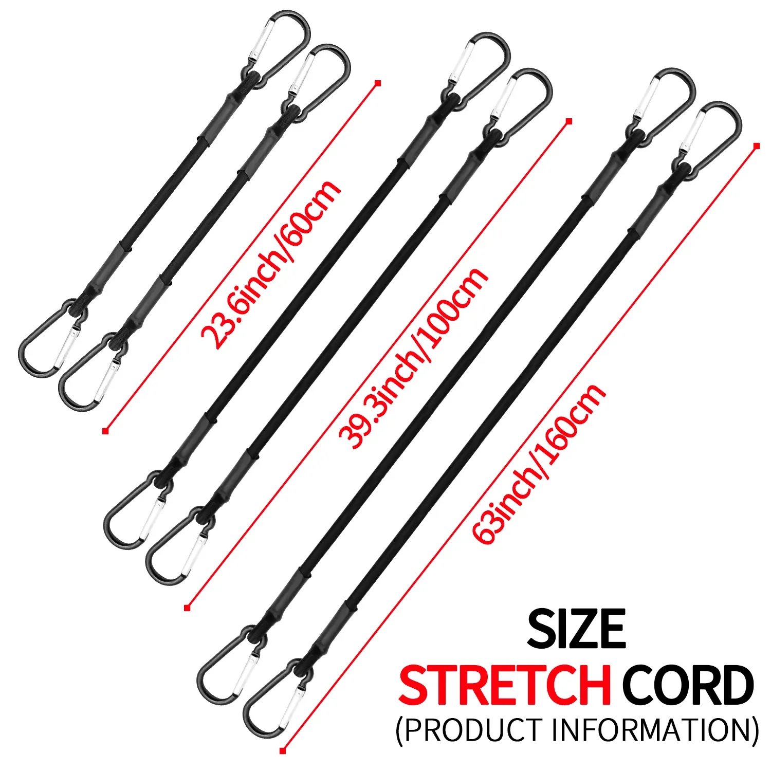 Cordes élastiques Baiann extensibles 30, 60, 90, 120 et 150 cm avec crochets, sangles de fixation pour vélos, bagages de voiture et barres de toit 2