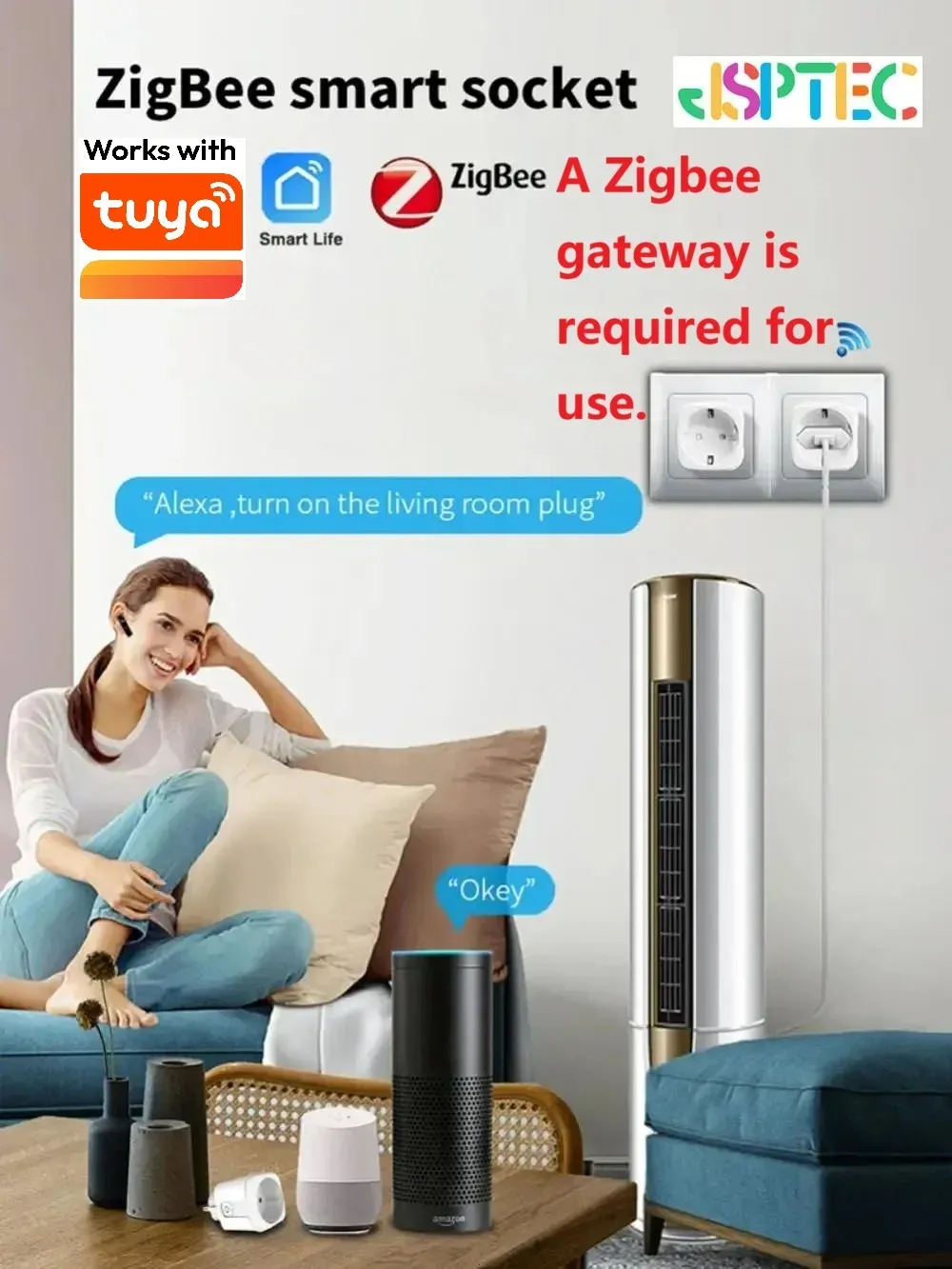 Prise connectée Tuya Zigbee 20 A pour l'UE avec mesure de consommation, minuterie et commande vocale via Alexa, Google Home et Yandex 2