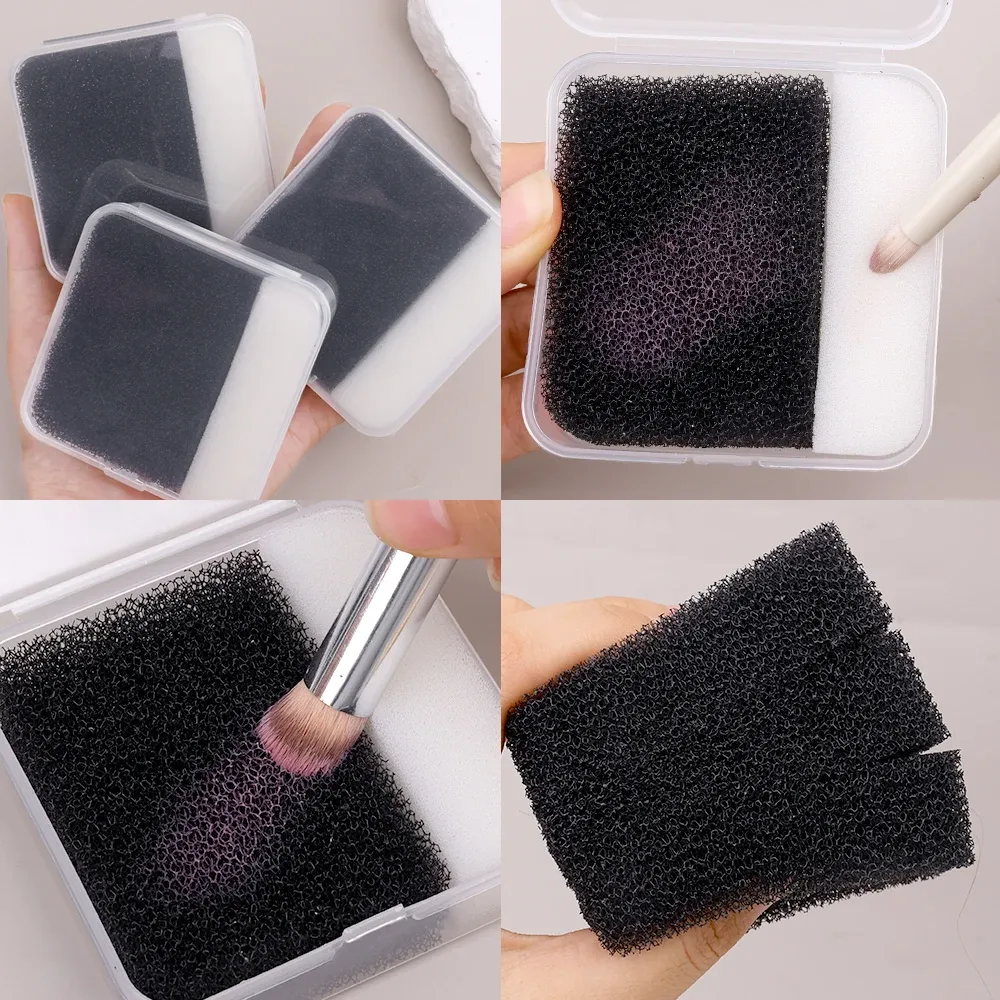 Ensemble de 13 éponges de nettoyage portables pour pinceaux de maquillage, avec boîte de rangement 3