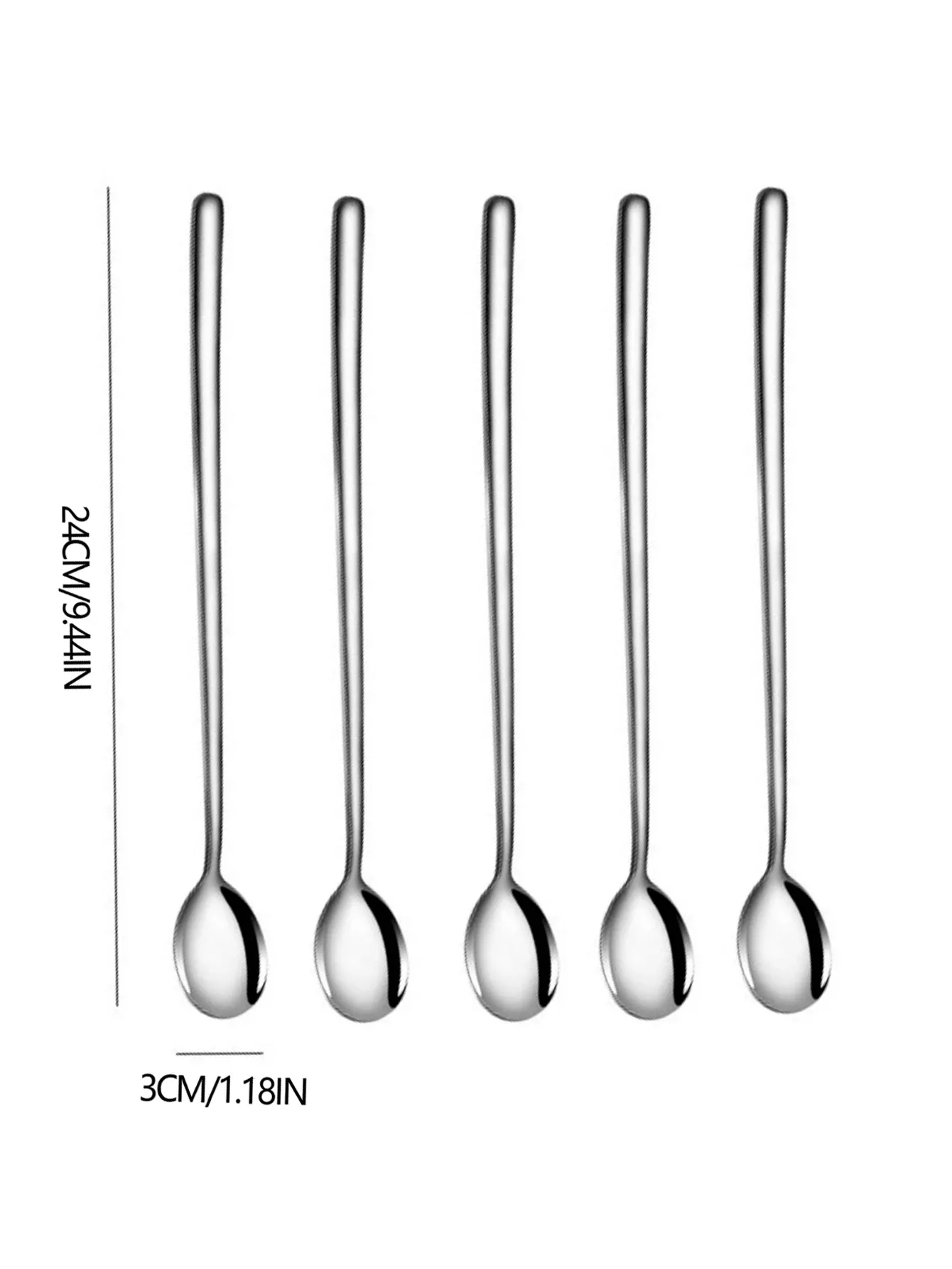 Cuillères à glace en acier inoxydable 304, lot de 5, cuillères à café à long manche, cuillères à remuer, ustensiles de cuisine 6