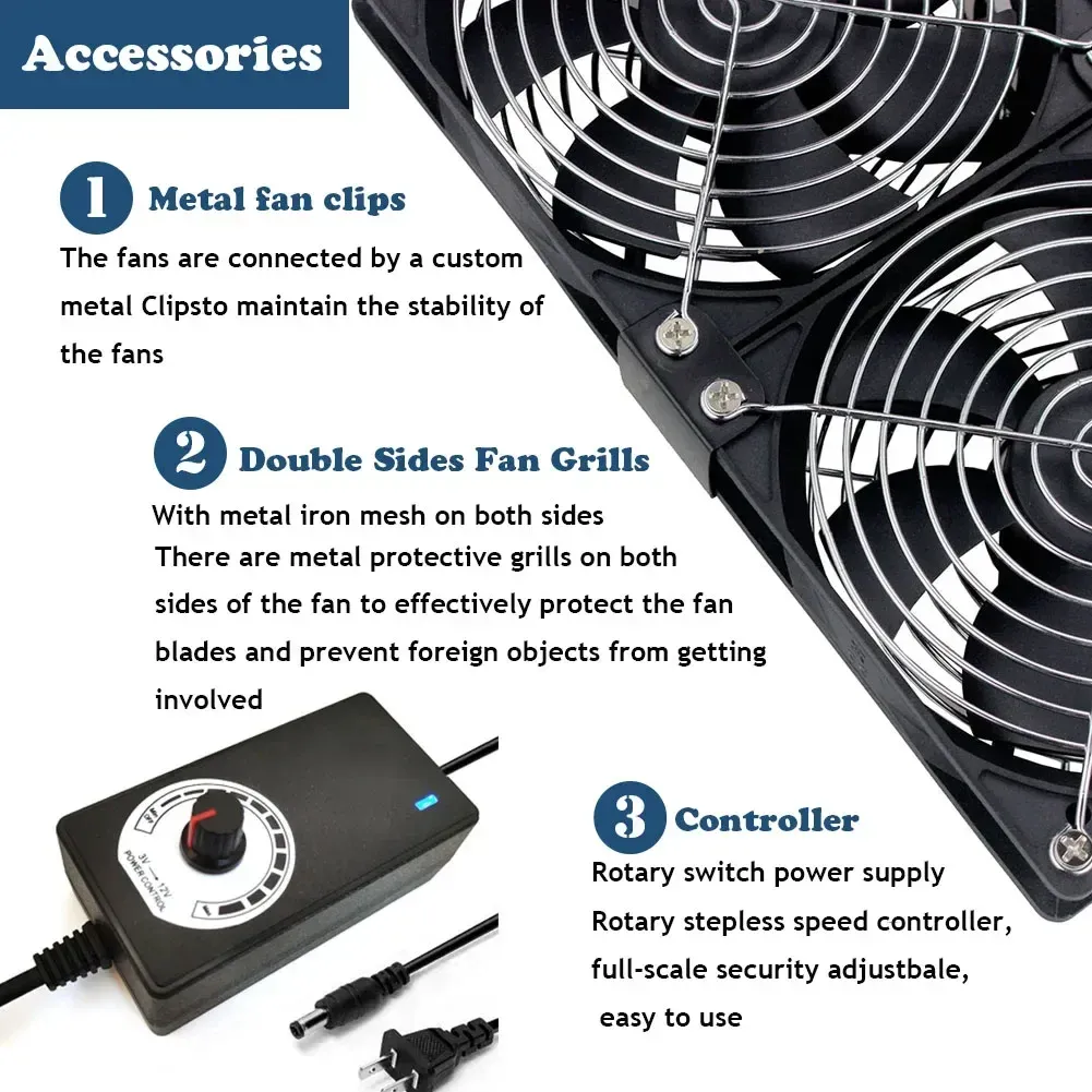Ventilateur de refroidissement 120 mm avec contrôleur, 3000 tr/min, 12 V / 220 V pour armoire serveur 4