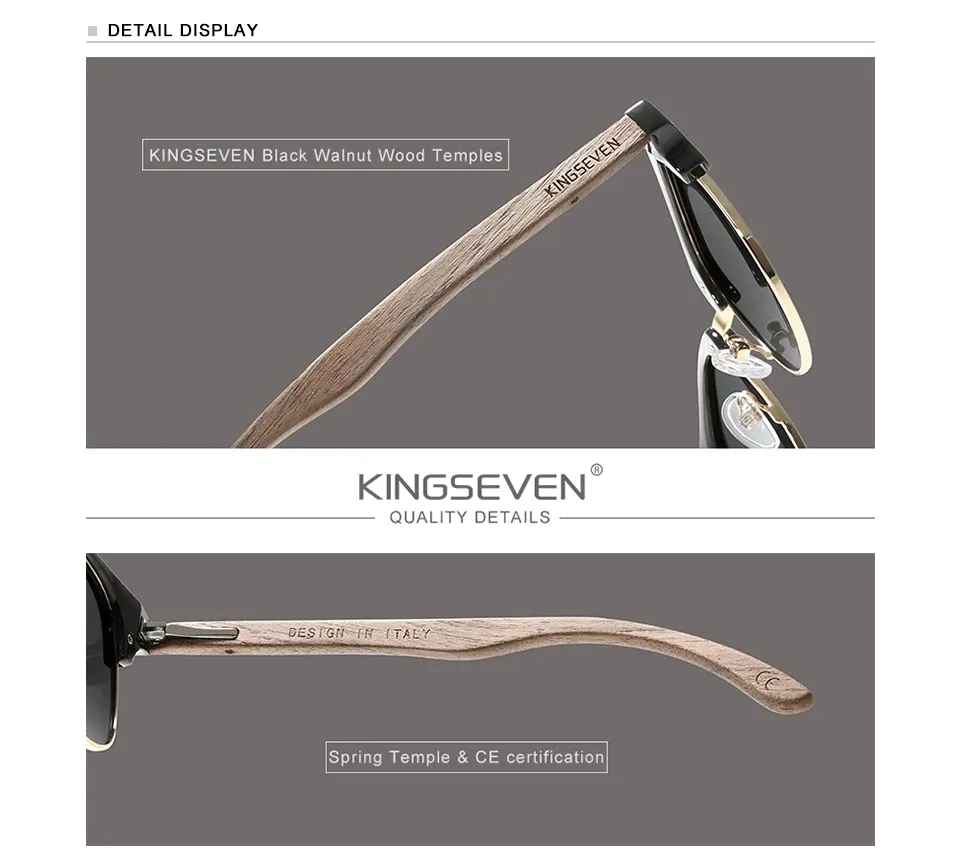 Lunettes de soleil KINGSEVEN en bois de noyer, vue d'ensemble