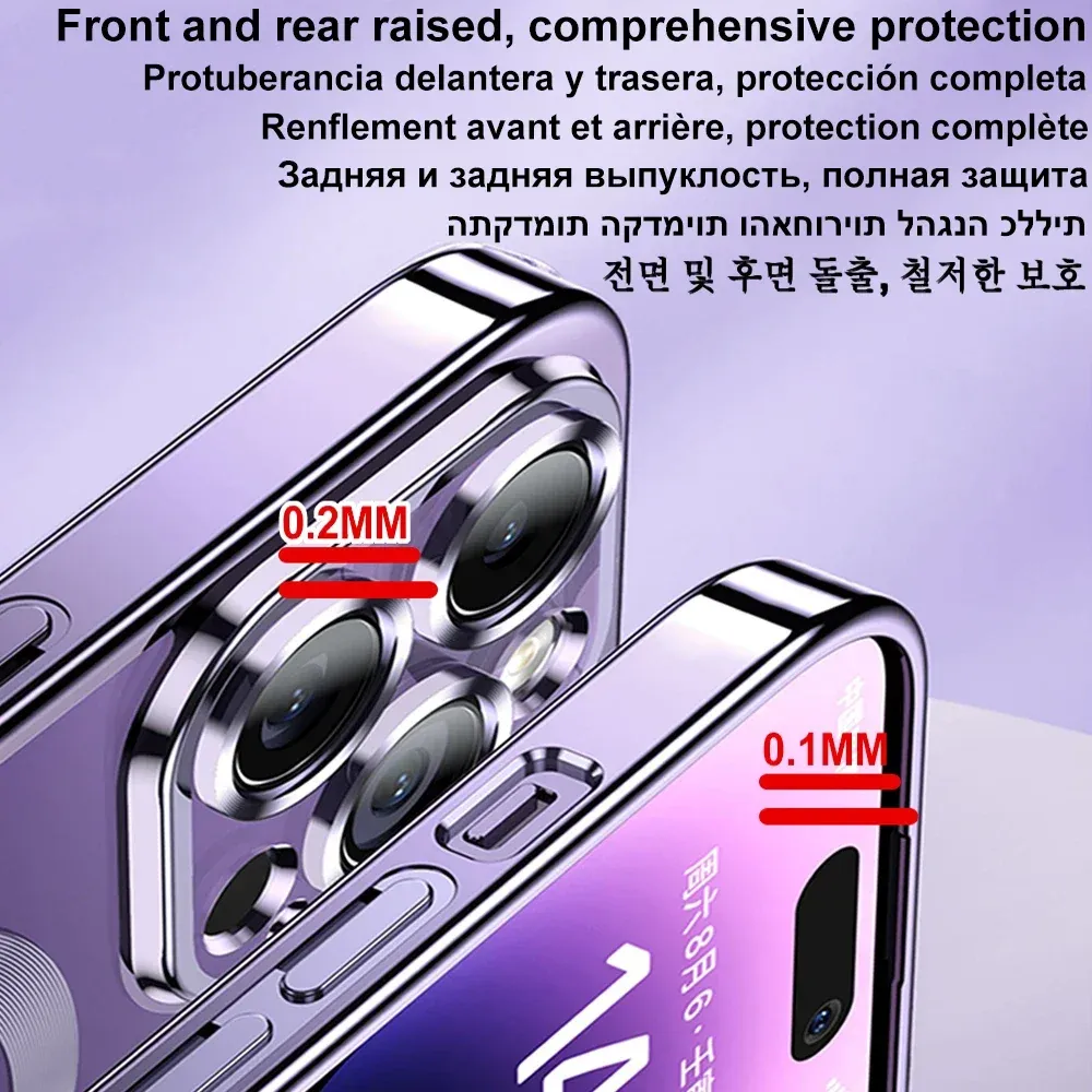 Étui à placage magnétique pour iPhone 16e, 15, 14, 13, 12 et 11 (Pro et Pro Max) avec protection d'objectif d'appareil photo, compatible charge sans fil MagSafe 3