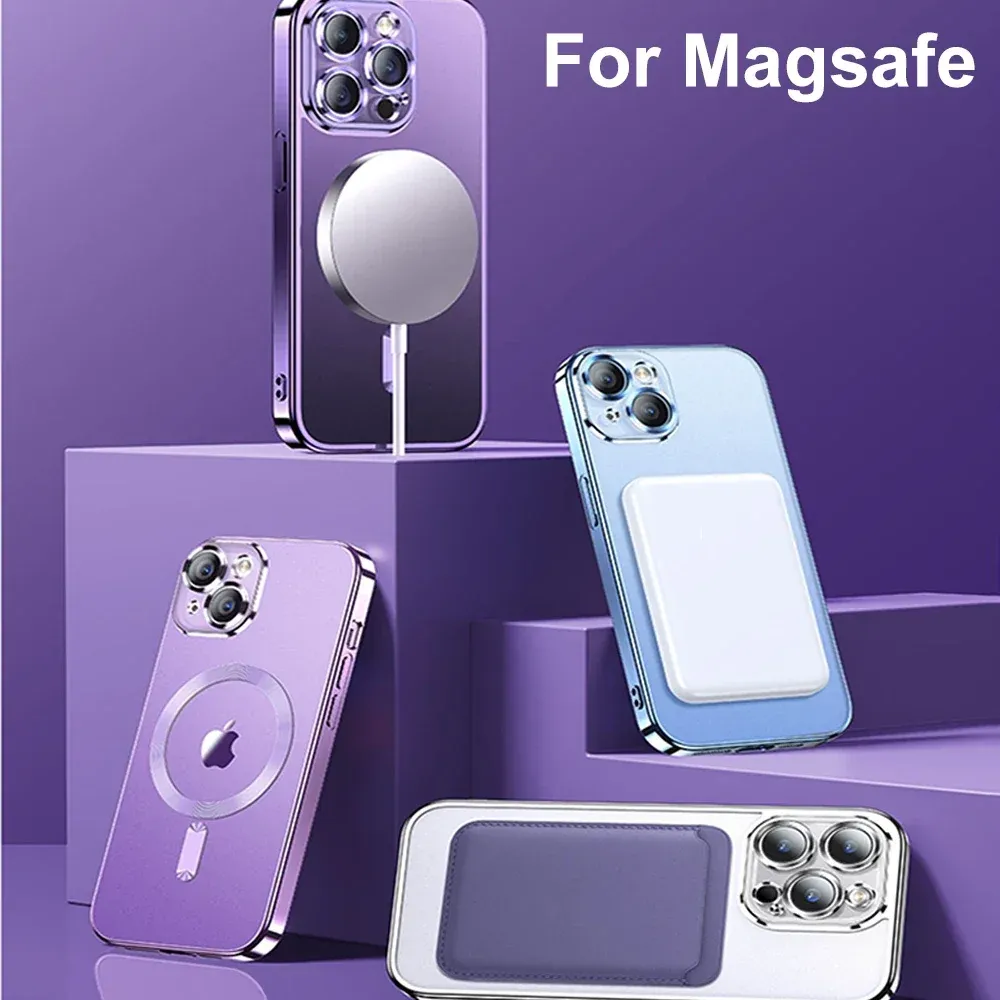 Étui à placage magnétique pour iPhone 16e, 15, 14, 13, 12 et 11 (Pro et Pro Max) avec protection d'objectif d'appareil photo, compatible charge sans fil MagSafe 6