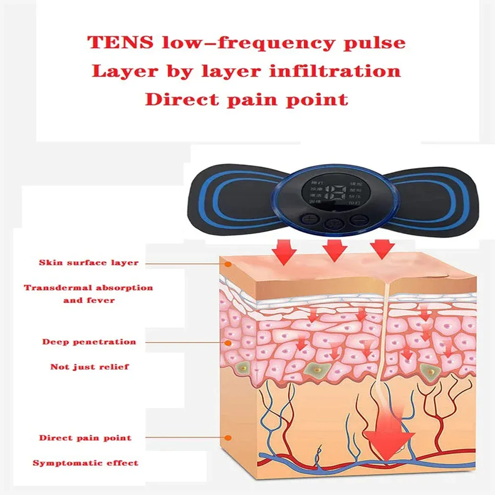 Mini patch de massage électrique en utilisation sur l'épaule